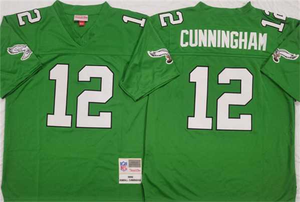 Mens Philadelphia Eagles #12 Randall Cunningham Kelly Green Throwback Football Stitched Jersey